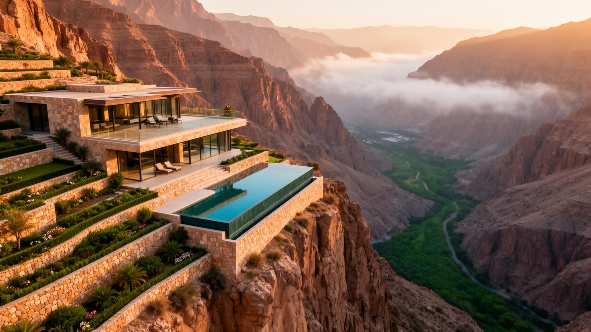 Luxury modern villa overlooking Jabal Akhdar mountains in Oman